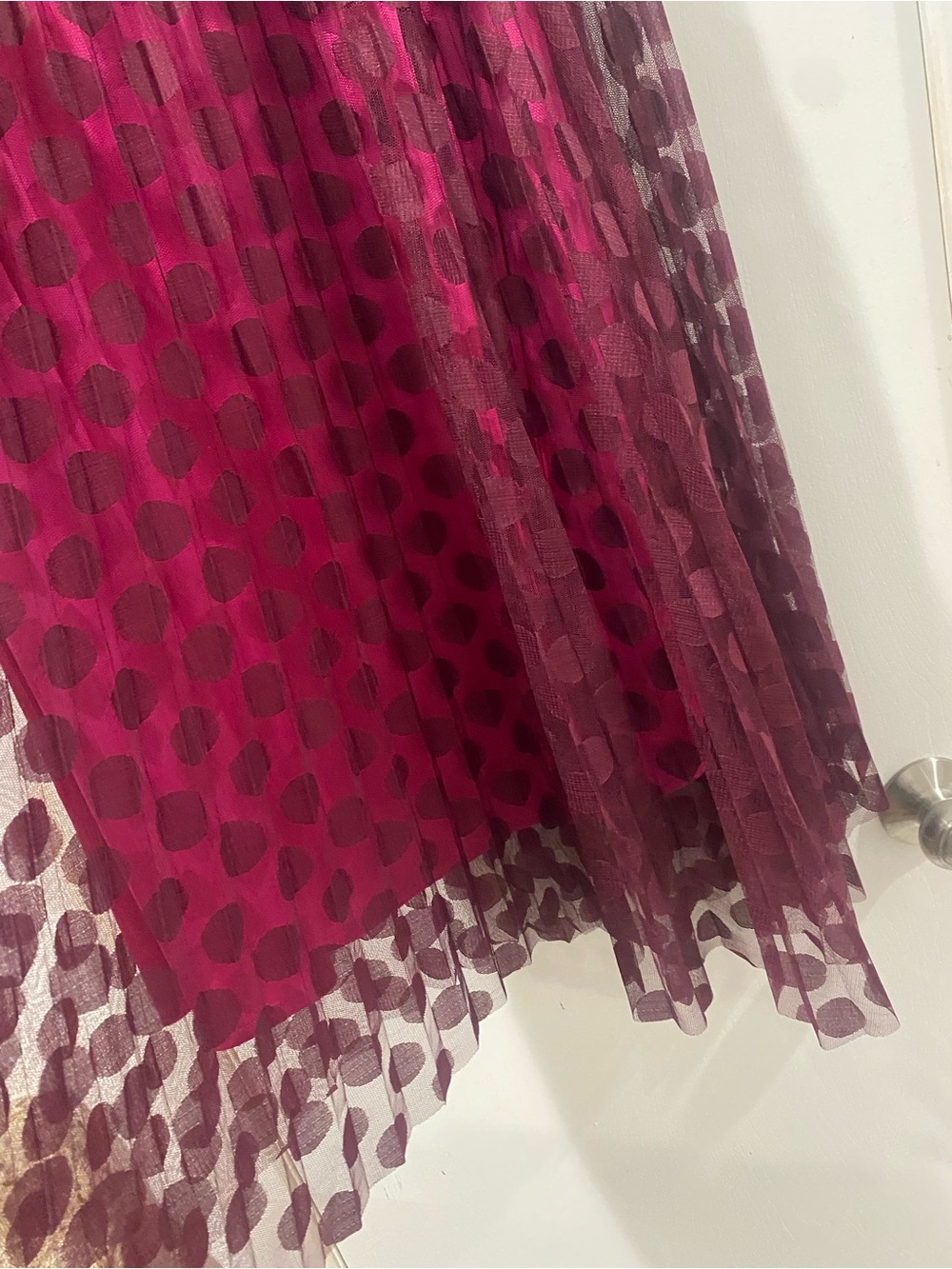 Anthropologie Phoebe pleated Burgundy Polka Dot Maxi Skirt - Picture 6 of 6